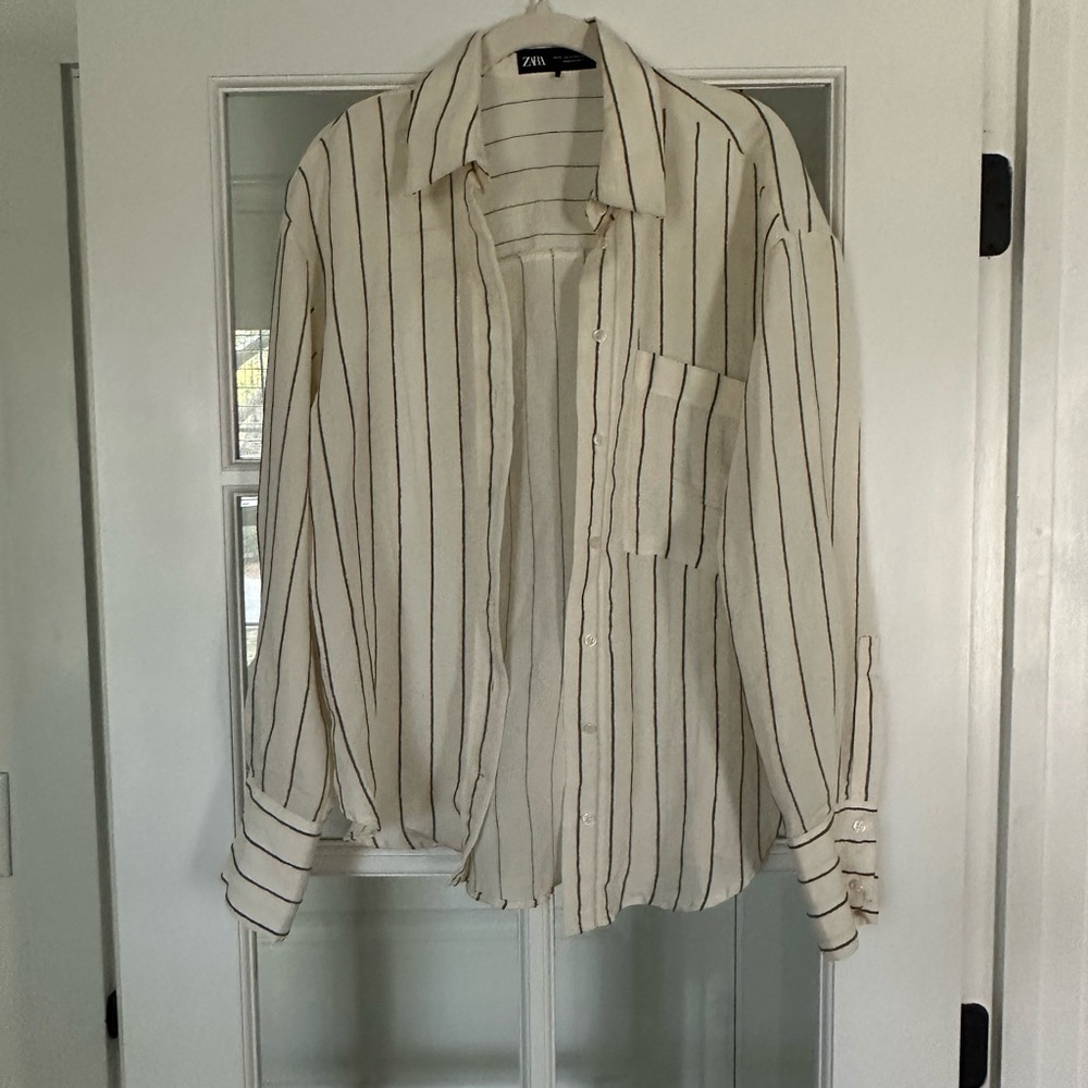 Zara Beige Striped Shirt